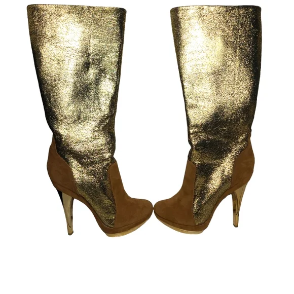 Gold and Caramel Promiseu Stiletto Boots Size 8 - Picture 5 of 7